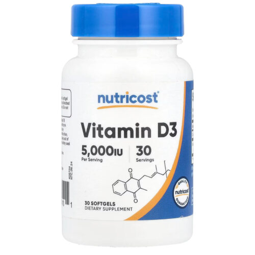 Nutricost Vitamin D3 5000iu (125mcg) | Supports Immune, Bone and Hormonal Health | 30 Softgels; Exp 07/2027