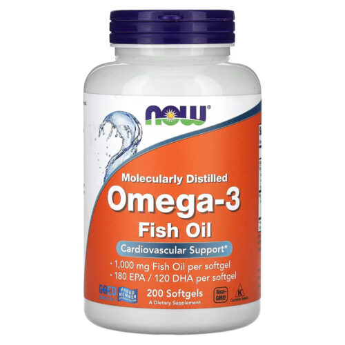 NOW Fish Oil Omega-3 180 EPA / 120 DHA | 1000 mg per Softgel | Supports Cardiovascular Health | 200 Softgels; Exp 10/2027