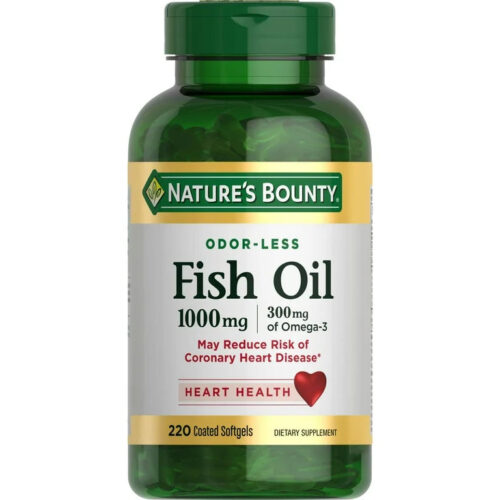 Nature's Bounty Odor-less Fish Oil 1000mg | Omega-3 300mg | 1000mg per Softgel | Supports Heart Health | 220 Coated Softgels; Exp 06/2026