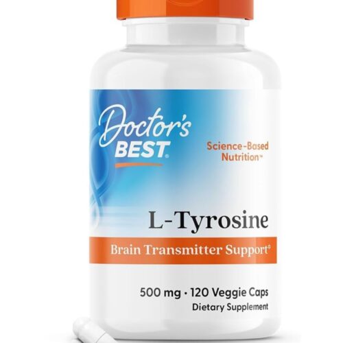 Doctors Best L-Tyrosine 500mg | Brain Transmitter Support | Improves Mood | Promotes Healthy Thyroid Function | 120 Veggie Capsules; Exp 02/2027
