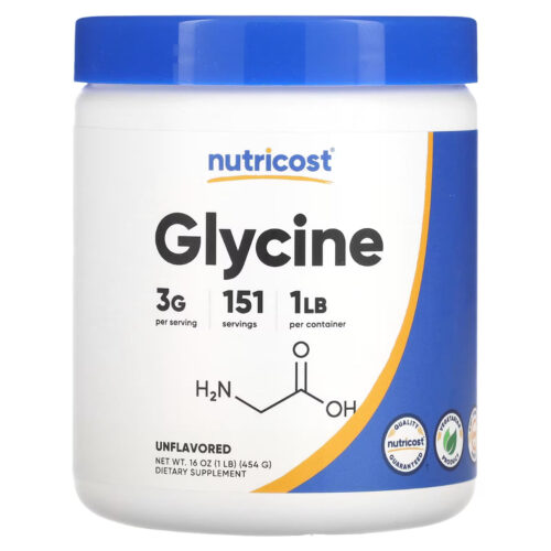 Nutricost L-Glycine 3000mg | 151 Servings | Promotes Restful Sleep | Neurotransmitter & Nervous System Support | 454g; Exp 11/2026