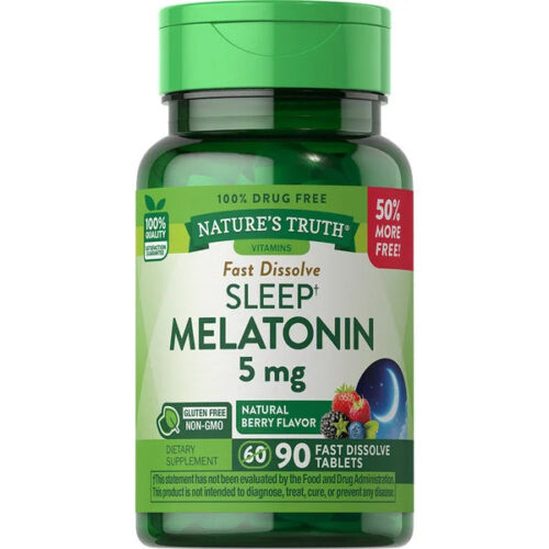 Nature's Truth Fast Dissolve Melatonin 5mg | Drug-Free Sleep Aid | Natural Berry Flavor | 90 Tablets; Exp 02/2027