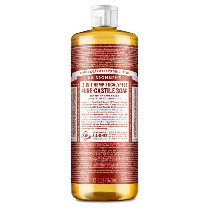 Dr. Bronner's 18-in-1 Hemp Eucalyptus Pure-Castile Liquid Soap | Made with Organic Oils, 18-in-1 Uses: Face, Body, Hair, Laundry, Pets & Dishes | Concentrated | 32oz/946ml