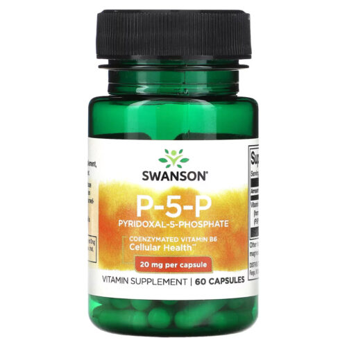 Swanson 20mg P-5-P (Pyridoxal-5-Phosphate) Coenzymated Vitamin B6 | P5P 20mg Per Capsule | 60 Capsules; Exp 06/2026