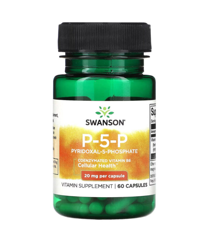 Swanson 20mg P-5-P (Pyridoxal-5-Phosphate) Coenzymated Vitamin B6 | P5P 20mg Per Capsule | 60 Capsules; Exp 06/2026