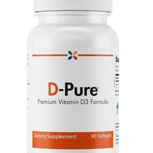 Stop Aging Now D-Pure Vitamin D 3 125mcg (5000 IU) with Safflower Oil | 90 Day Supply | Supports Hormone, Muscle, Teeth, Bone, Heart & Immune | 90 Softgels; Exp 09/2025
