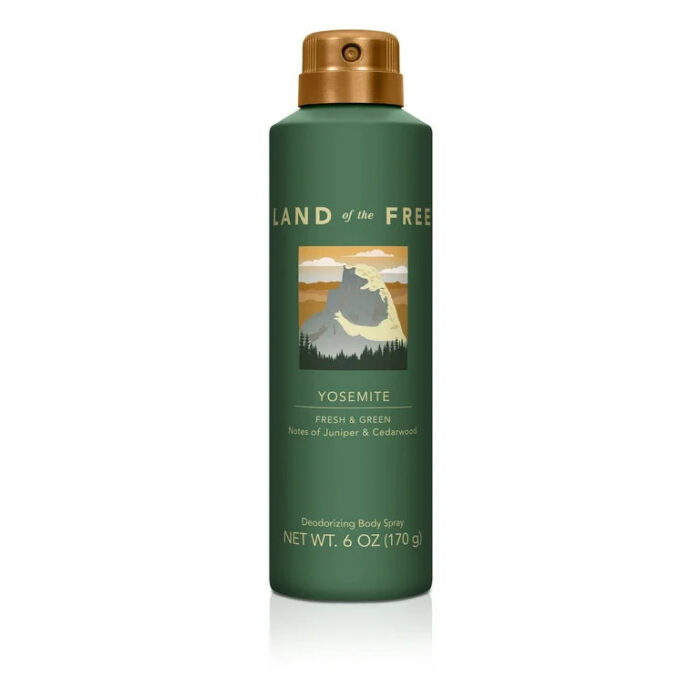 LAND of the FREE - Yosemite, Deodorizing Body Spray for Men, 6oz/170g