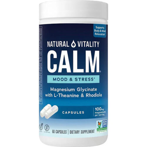 Natural Vitality CALM Mood and Stress | Magnesium Glycinate with L-Theanine & Rhodiola | Supports Body & Mind Relaxation | 60 Capsules; Exp 08/2026
