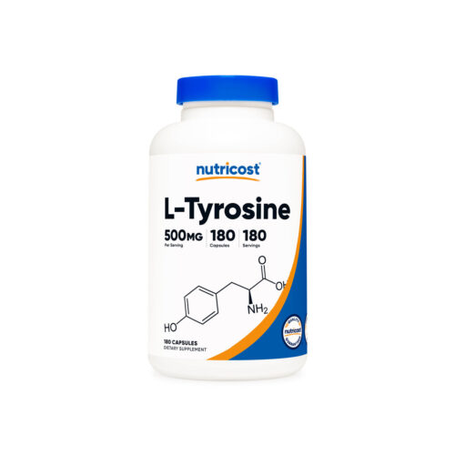 Nutricost L-Tyrosine 500mg | Supports Mental Alertness & Healthy Glandular Function | Neurotransmitter Support | 180 Capsules; Exp 10/2027