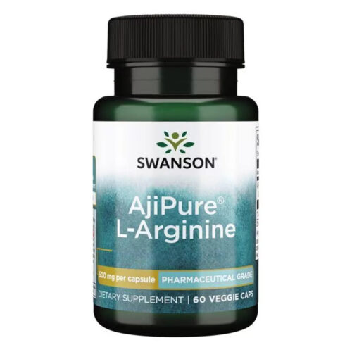 Swanson AjiPure L-Arginine | Supports Cardiovascular Health & Healthy Plasma Arginine Levels | Precursor to Nitric Oxide for Vascular Support | 60 Capsules; Exp 01/2027