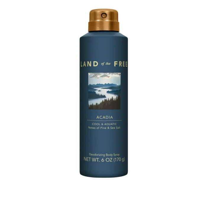 LAND of the FREE - Acadia, Deodorizing Body Spray for Men, 6oz/170g