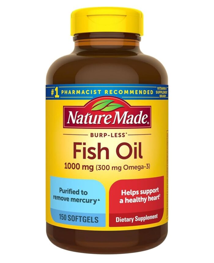 Nature Made Burp-Less Fish Oil 1000 mg | 1000mg per Softgel | Omega 3 Fish Oil for Healthy Heart Support | 150 Day Supply | 150 Softgels; 10/2026