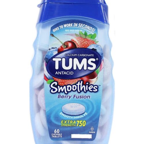 Tums Smoothies Extra Strength Heartburn Relief Antacid | Smooth Dissolve | Berry Fusion ~ 60 Chewable Tablets; 03/2027