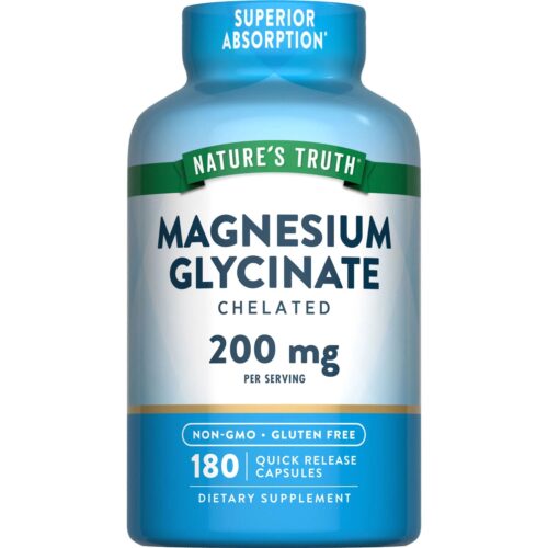 Nature's Truth Superior Absorption Magnesium Glycinate 200mg  | Buffered and Chelated | 180 Quick Release Capsules; Exp 12/2026