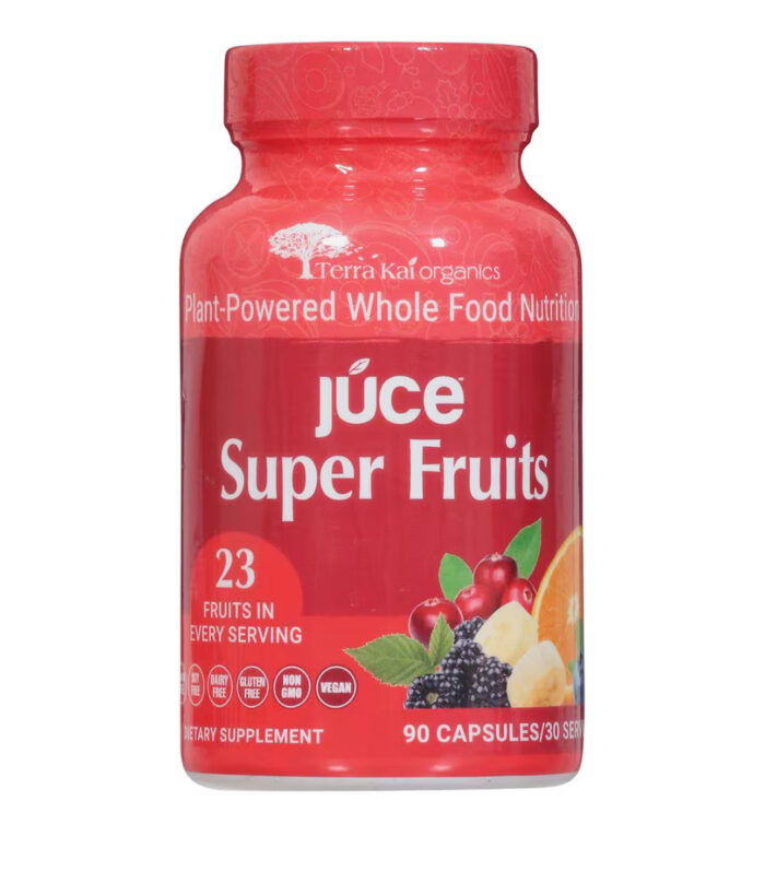 Terra Kai Organics JUCE Super Fruits | 30 Day Supply | 23 Fruits per Serving | 90 Capsules; Exp FADED (09/2025-See marked item in last picture)