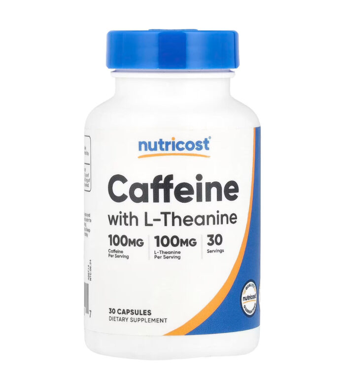 Nutricost Caffeine 100mg | With L-Theanine 100mg | Stimulant | Promotes Calm & Energized Alertness | 30 Capsules; Exp 08/2027