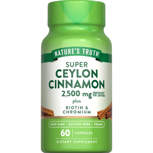 Nature's Truth Super Ceylon Cinnamon 2500mg Plus Biotin & Chromium | Weight Management | 60 Capsules; 04/2027