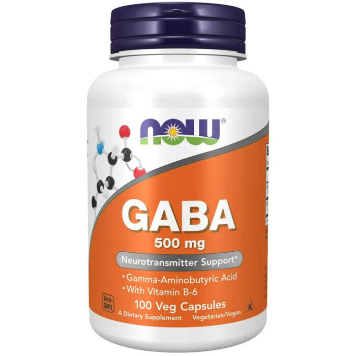 NOW GABA 500mg (Gamma-Aminobutyric Acid) | With Vitamin B6 2mg | Natural Neurotransmitter | Promotes Relaxation & Eases Nervous Tension | 100 Capsules; Exp 06/2029