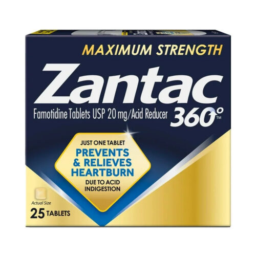 Zantac 360 Maximum Strength Famotidine 20mg | Heartburn Prevention and Relief | 25 Tablets; Exp 09/2026 (Rough PaperPack-See last picture)