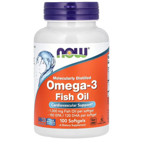NOW Fish Oil Omega-3 180 EPA / 120 DHA | 1000mg per Softgel | Supports Cardiovascular Health | 100 Softgels; Exp 10/2027