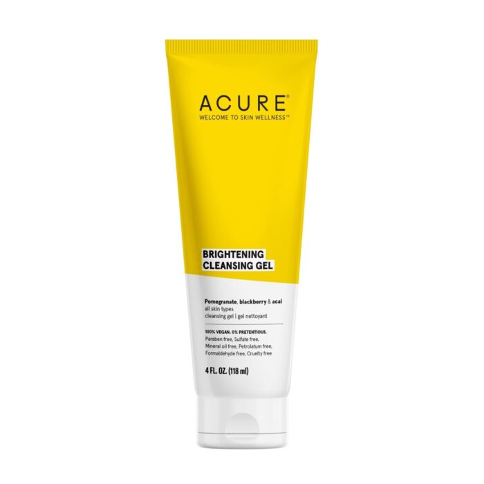 Acure Brightening Cleansing Gel - Face Wash for Radiant Skin - Pomegranate, Blackberry & Acai Infused - Antioxidant-Rich Gentle Formula for All Skin Types - 4oz/118ml