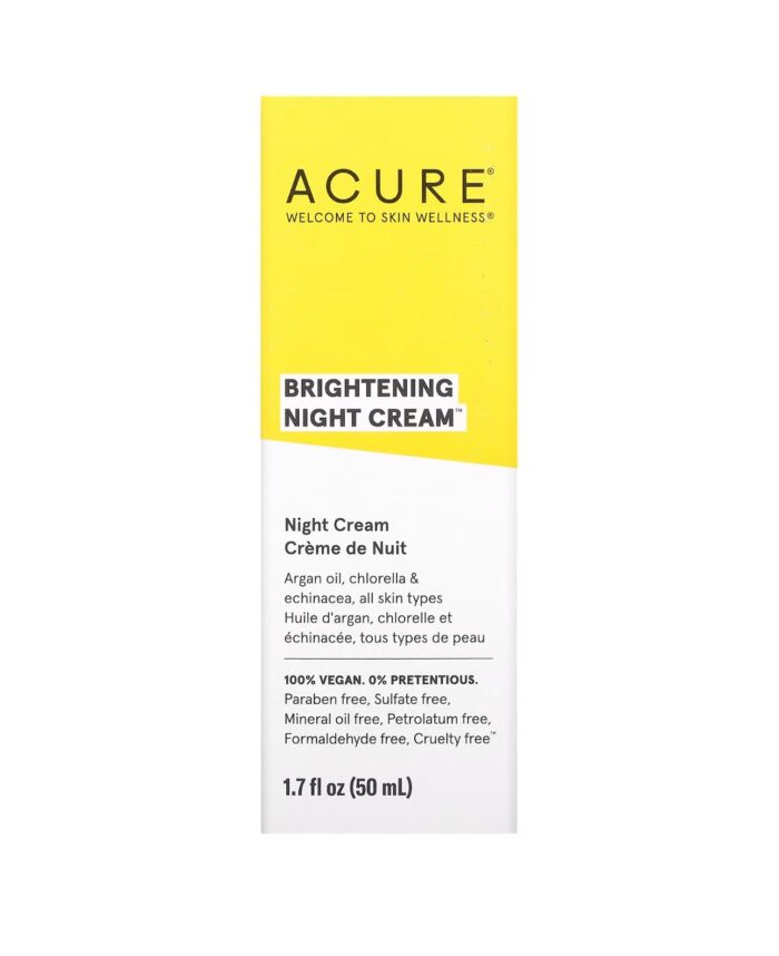 ACURE Brightening Night Cream | Night Time Moisturizer Cream for Face & Neck | with Argan Oil, Chlorella & Echinacea | Hydration & Moisturizing for All Skin Types | 1.7oz/50ml