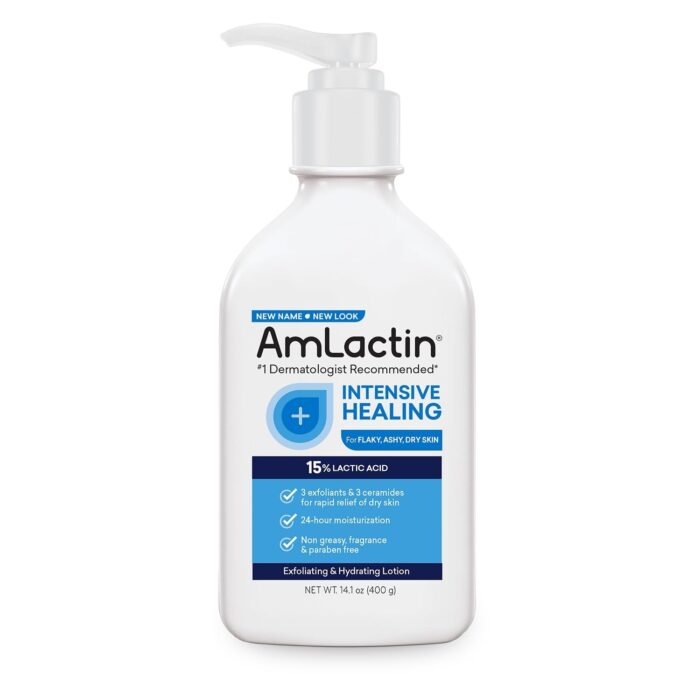 AmLactin Intensive Healing Body Lotion for Dry Skin | 2-in-1 Exfoliator & Moisturizer with Ceramides & 15% Lactic Acid for Relief from Dry Skin |  | Formerly Amlactin Rapid Relief Lotion 14.1oz/400g