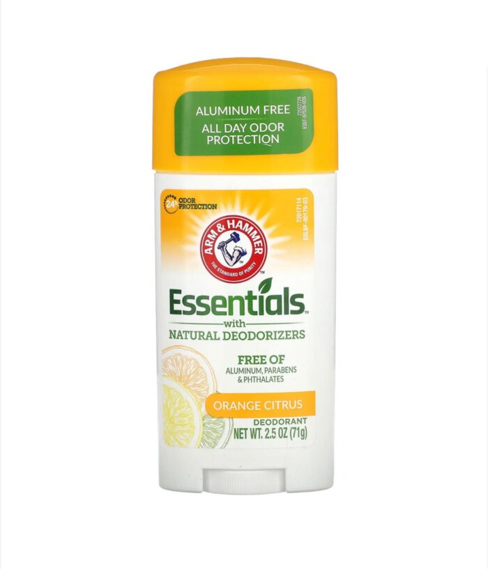 ARM & HAMMER Essentials Deodorant | Aluminium-Free | Orange Citrus | Solid Stick | 2.5oz /71g