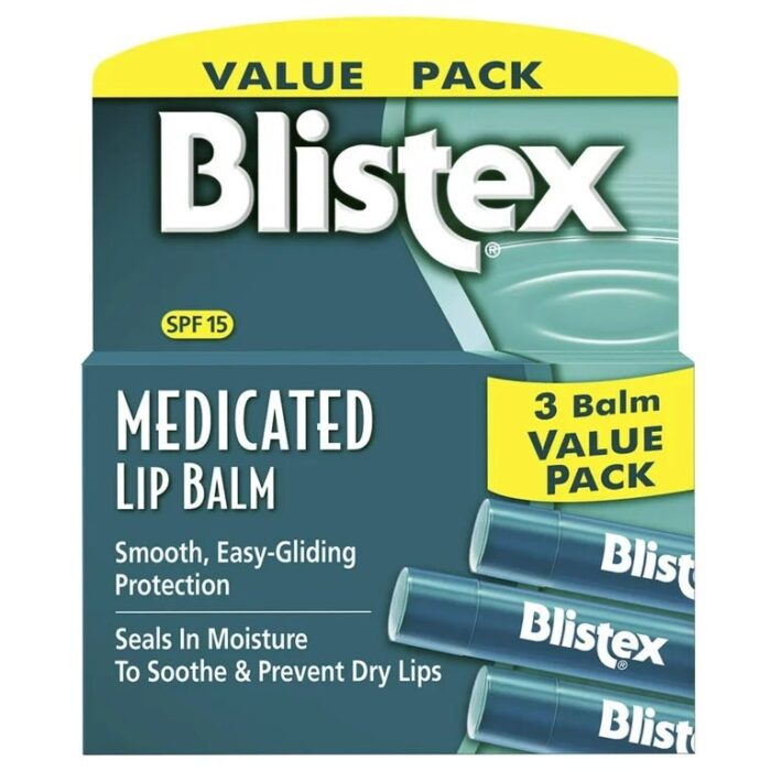 Blistex Medicated Lip Balm with SPF 15 Sun Protection | Prevent Dryness & Chapping | 0.15 oz Pack of 3; Exp 09/2025