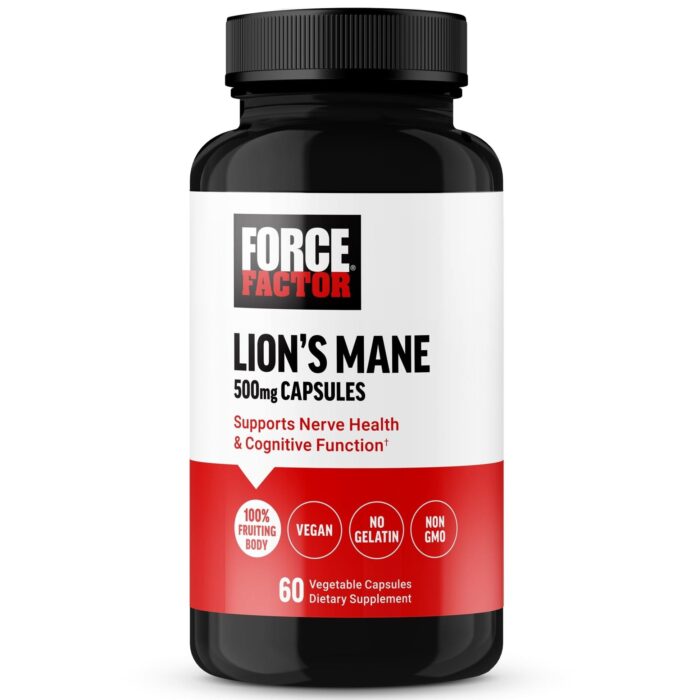 Force Factor Lion’s Mane 500mg Capsules | Improves Memory & Focus | Supports Nerve Health & Cognitive Function | 100% Fruiting Body | 60 Capsules; Exp 10/2027