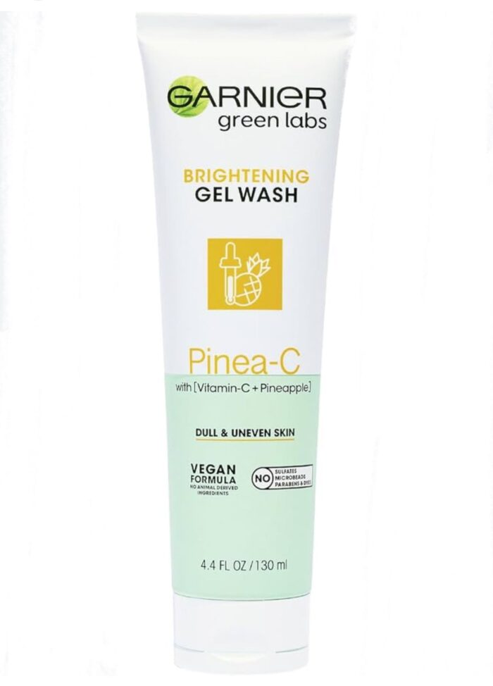 Garnier Brightening Gel Face Wash with Vitamin C + Pineapple | Facial Cleanser + Makeup Remover | 130mL