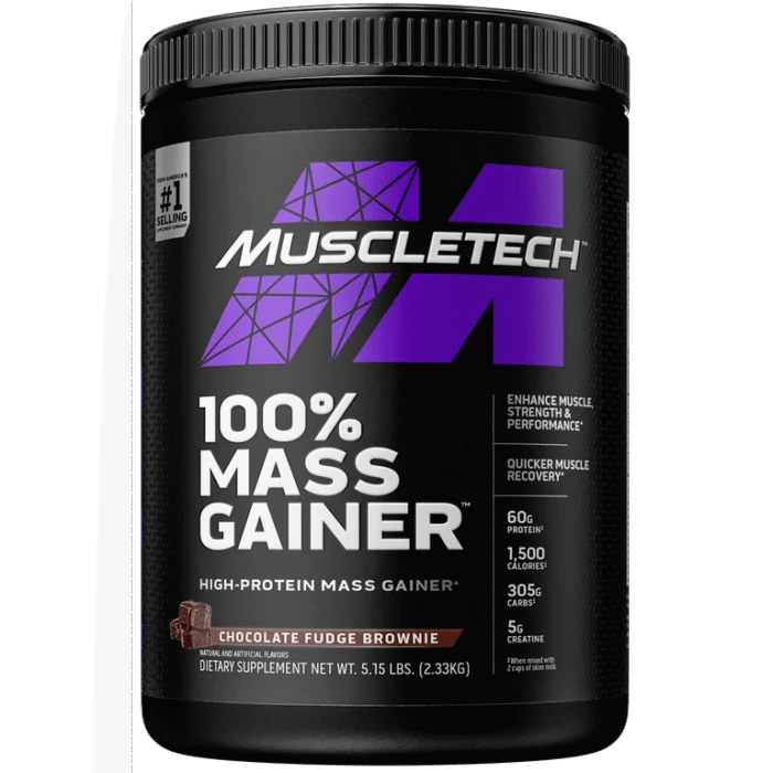 Muscletech Pro Series 100% Mass Gainer High Protein Powder, Chocolate Fudge Brownie, 60g Protein, 5.15lbs/82.4oz/2.33kg Exp Nov/2027