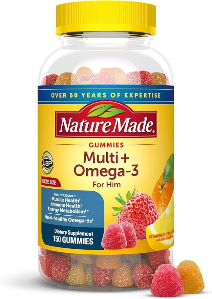 Nature Made Mens Multi + Omega-3 Gummies | 75 Day Supply | Multivitamin for Daily Nutritional Support, 150 Gummies; Exp Jun/2025