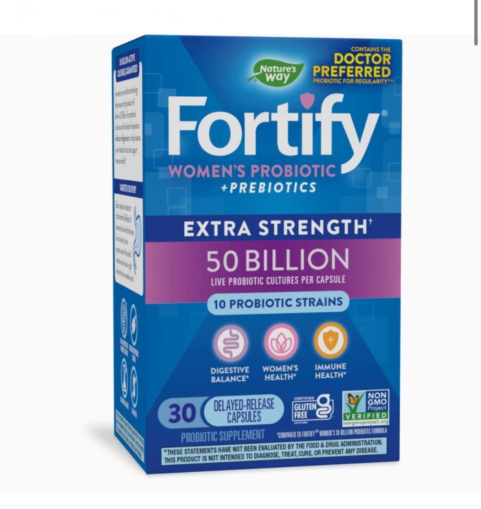 Nature's Way Fortify Extra Strength Women’s Probiotic + Prebiotics |  10 Probiotic Strains | Digestive & Immune Health | Support Vagina Health | 30 Capsules; Exp 09/2025