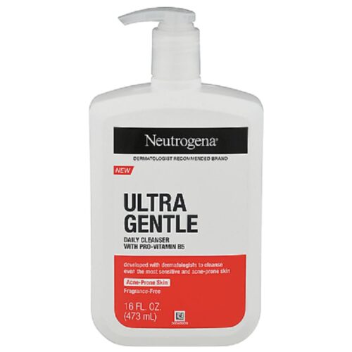 Neutrogena Ultra Gentle Daily Facial Cleanser with Pro-Vitamin B5 for Acne-Prone & Sensitive Skin, Fragrance-Free Hypoallergenic Face Wash, 16oz/473ml