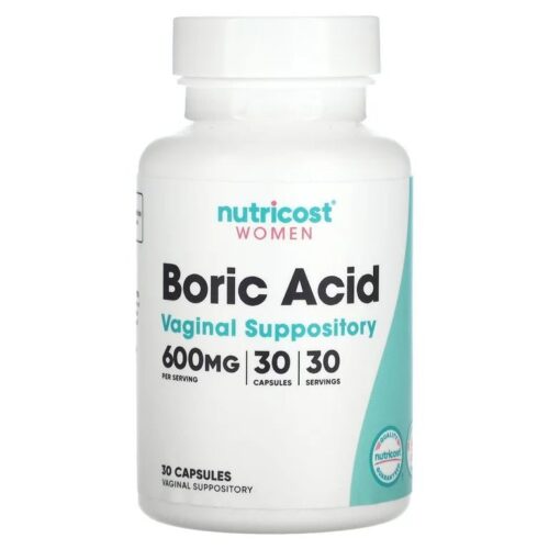 Nutricost Boric Acid 600mg, Vaginal Suppository | Treats Bacteria Vaginosis & Yeast Infection | Balances Vagina pH - 30 Suppositories; Exp 08/2027