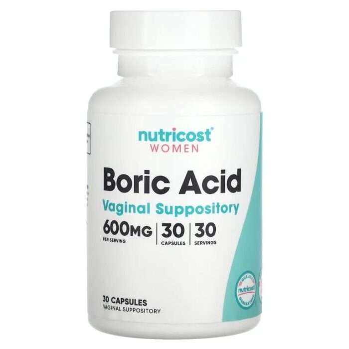 Nutricost Boric Acid 600mg, Vaginal Suppository | Treats Bacteria Vaginosis & Yeast Infection | Balances Vagina pH - 30 Suppositories; Exp 08/2027
