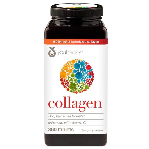 Youtheory Collagen 6000mg enhanced with Vitamin C | Biotin-free | 360 tablets; Exp 03/2026
