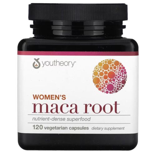 Youtheory Women's Maca Root | Energy & Menopause Support Supplement with Peruvian Ginseng | Nutrient Dense Superfood | 120 Capsules Exp 01/2027